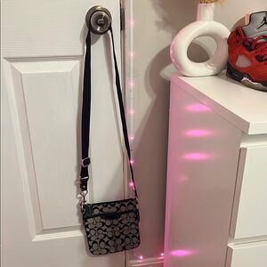 Coach Black and Gray Crossbody Bag with Signature Monogram